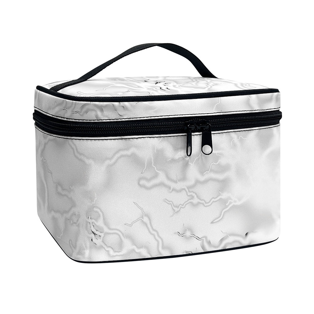 White Electric Lightning Print Travel Makeup Bag