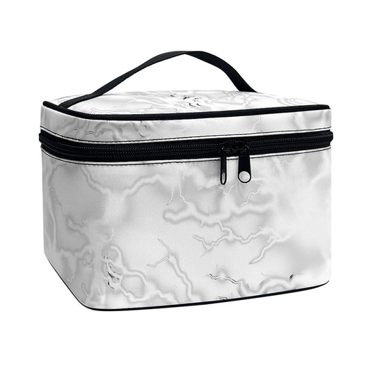 White Electric Lightning Print Travel Makeup Bag