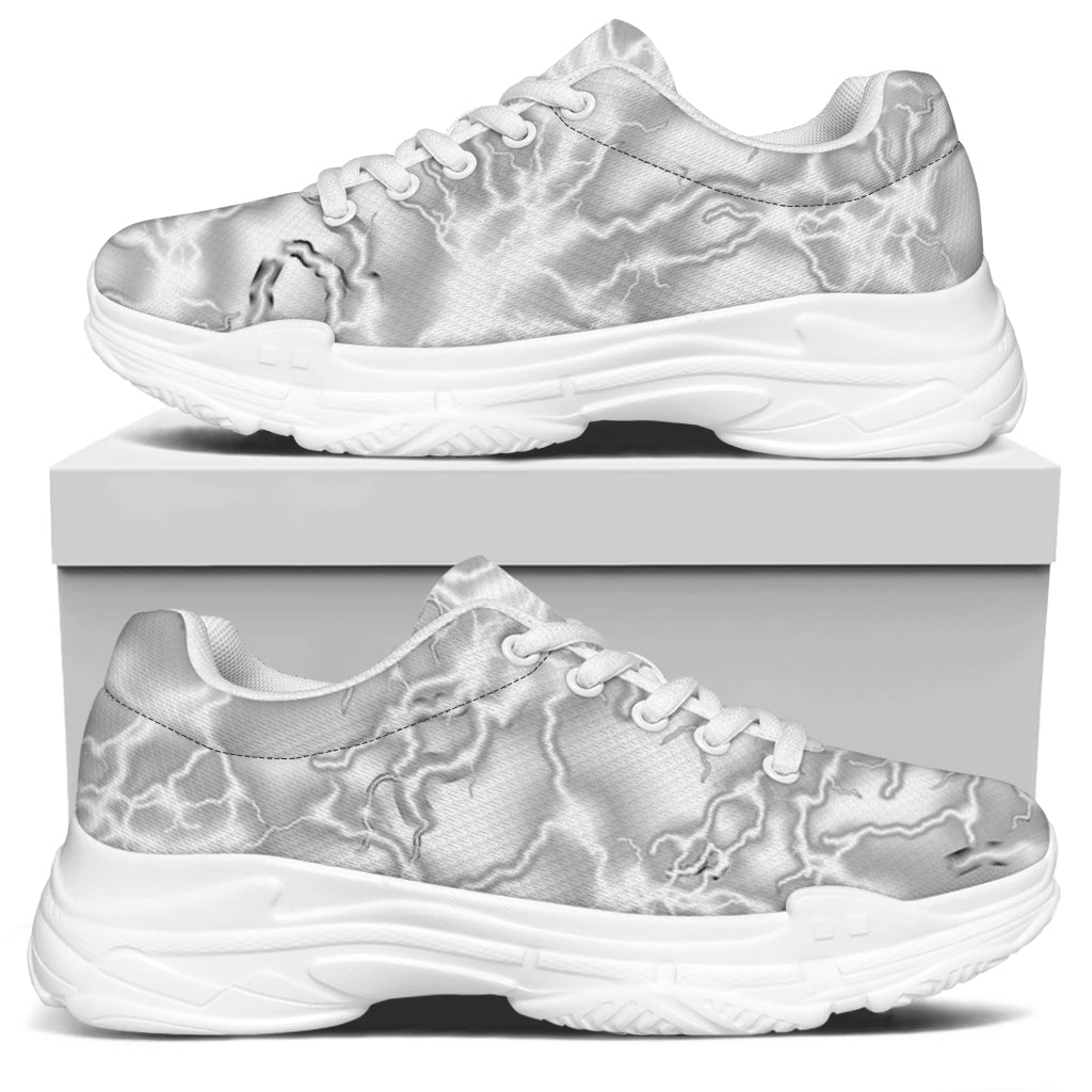 White Electric Lightning Print White Chunky Shoes