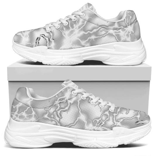 White Electric Lightning Print White Chunky Shoes