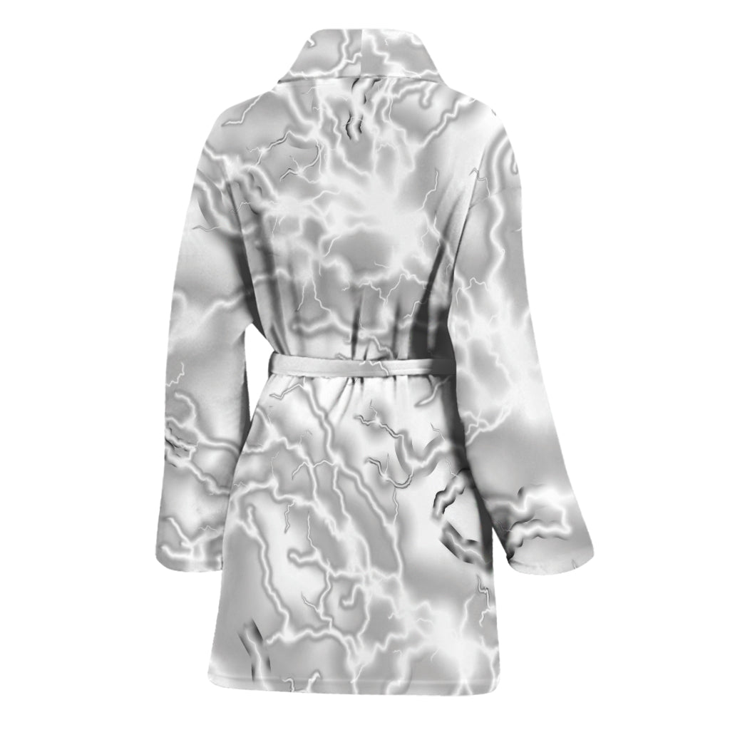 White Electric Lightning Print Women's Bathrobe