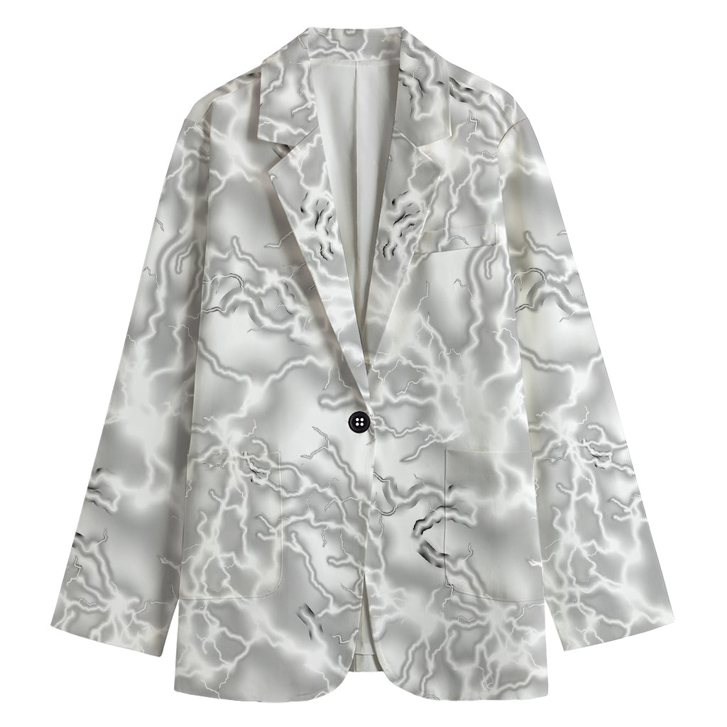 White Electric Lightning Print Women's Cotton Blazer