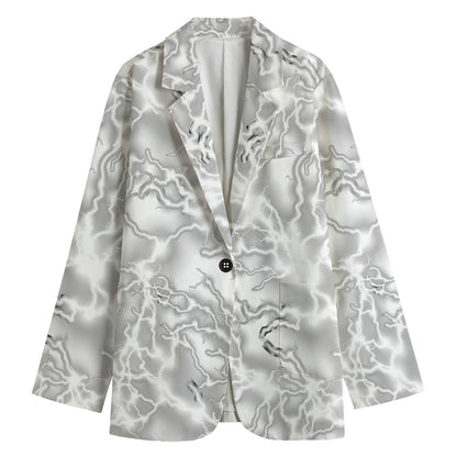 White Electric Lightning Print Women's Cotton Blazer