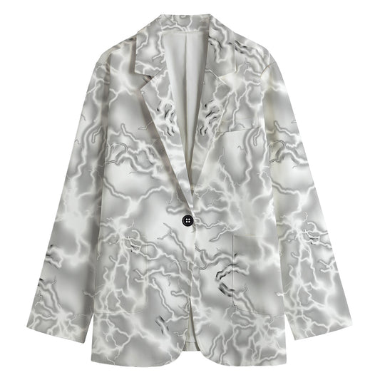 White Electric Lightning Print Women's Cotton Blazer
