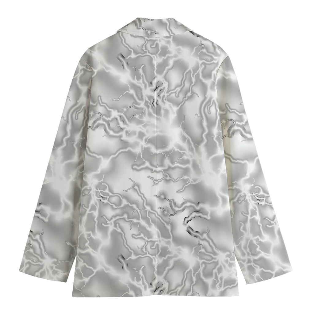 White Electric Lightning Print Women's Cotton Blazer