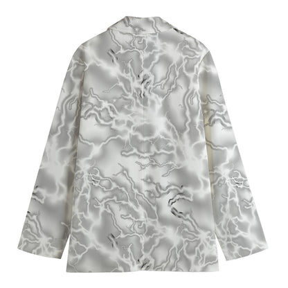 White Electric Lightning Print Women's Cotton Blazer