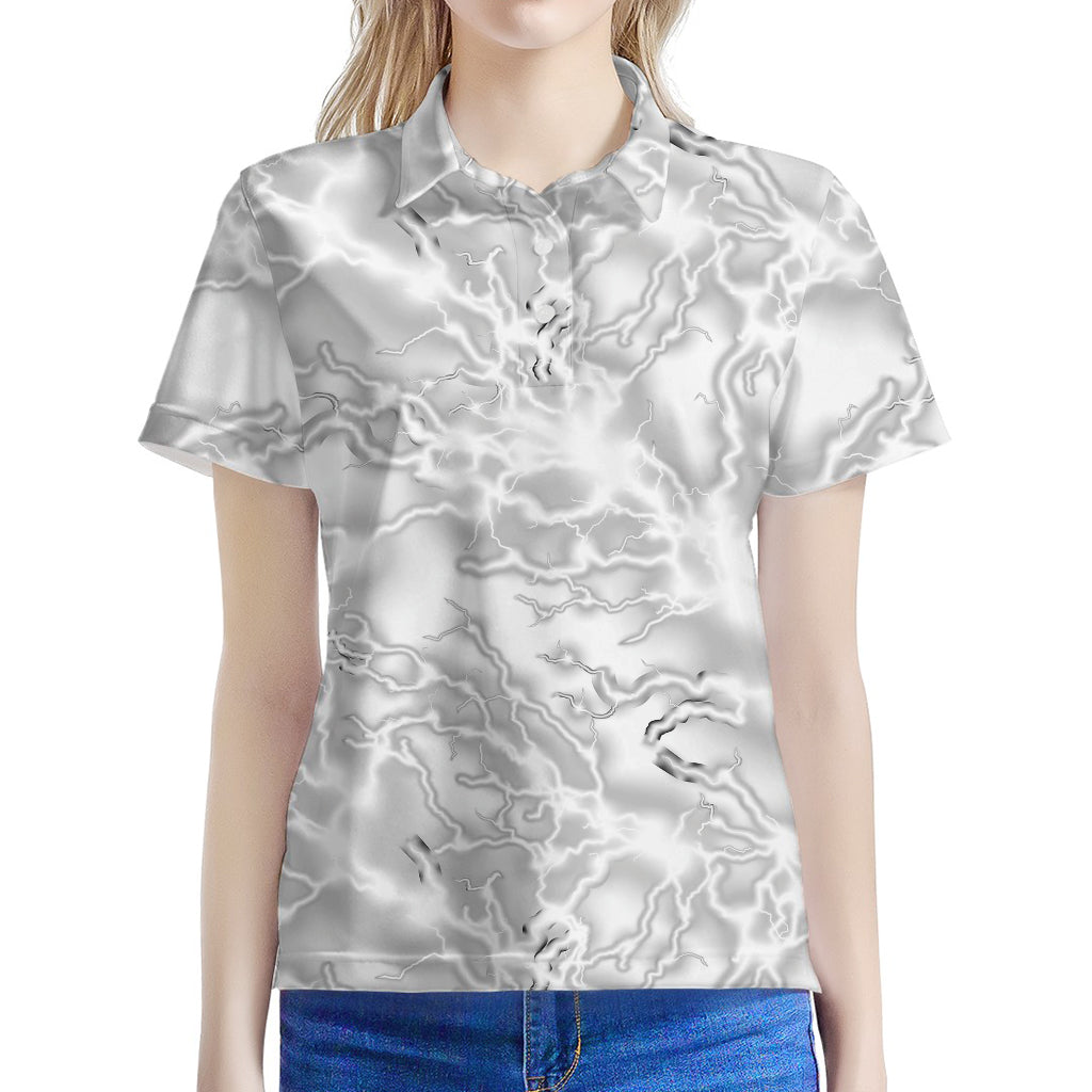 White Electric Lightning Print Women's Polo Shirt
