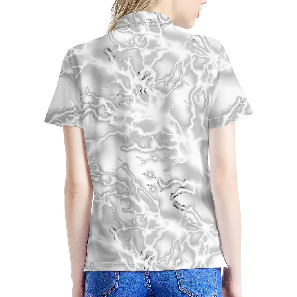 White Electric Lightning Print Women's Polo Shirt