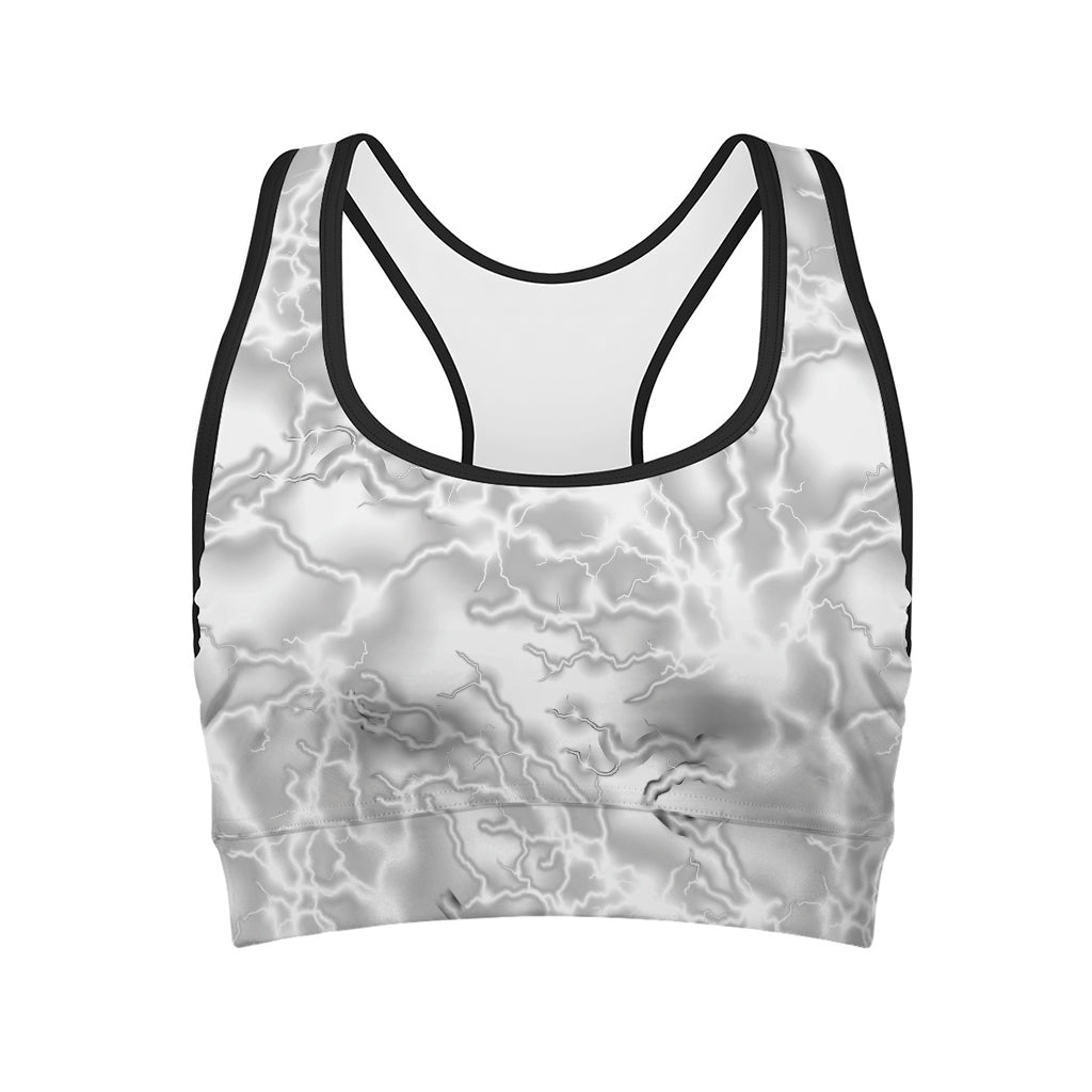 White Electric Lightning Print Women's Sports Bra