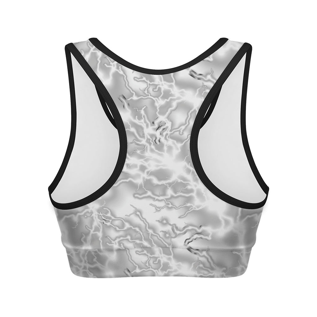 White Electric Lightning Print Women's Sports Bra