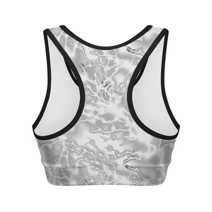 White Electric Lightning Print Women's Sports Bra