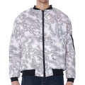 White Electric Lightning Print Zip Sleeve Bomber Jacket