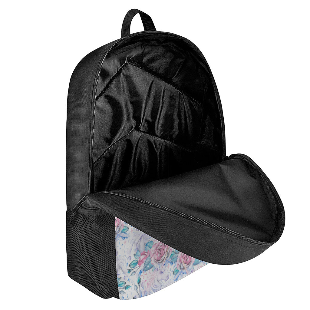 White Fairy Rose Unicorn Pattern Print 17 Inch Backpack