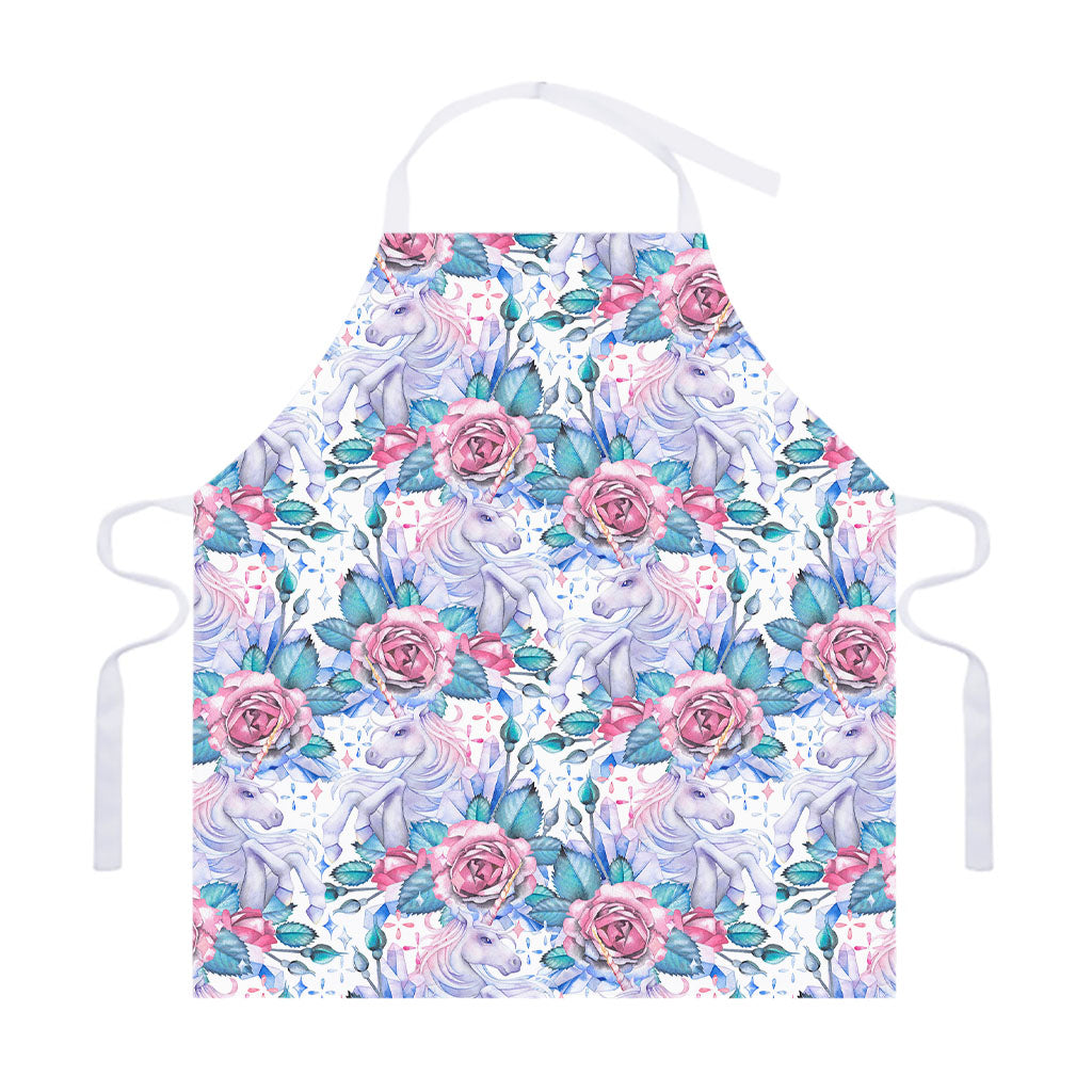 White Fairy Rose Unicorn Pattern Print Adjustable Apron