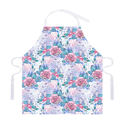 White Fairy Rose Unicorn Pattern Print Adjustable Apron