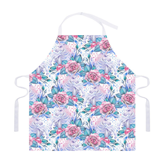 White Fairy Rose Unicorn Pattern Print Adjustable Apron