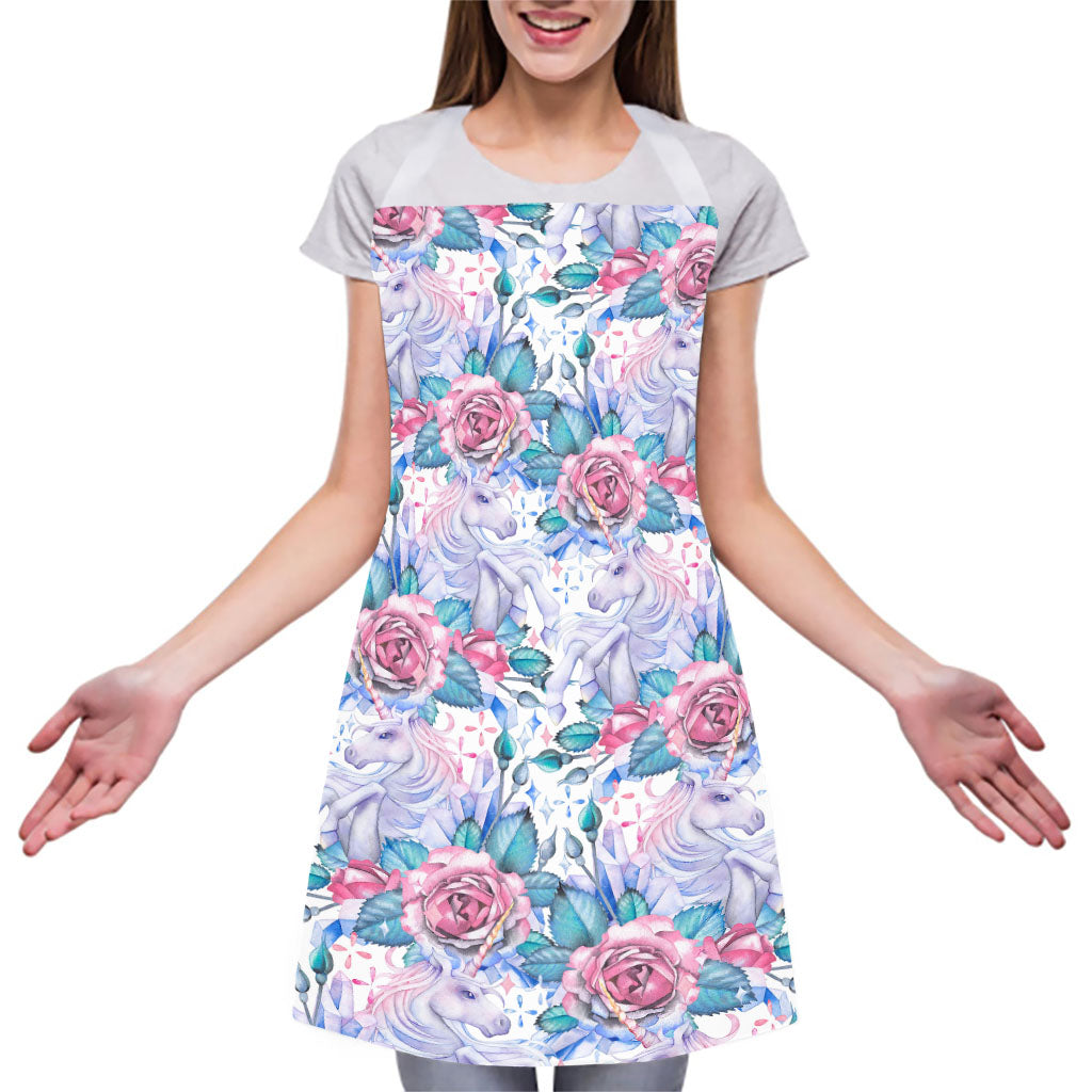 White Fairy Rose Unicorn Pattern Print Adjustable Apron