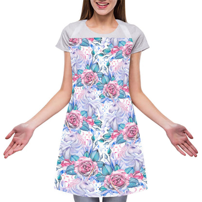 White Fairy Rose Unicorn Pattern Print Adjustable Apron