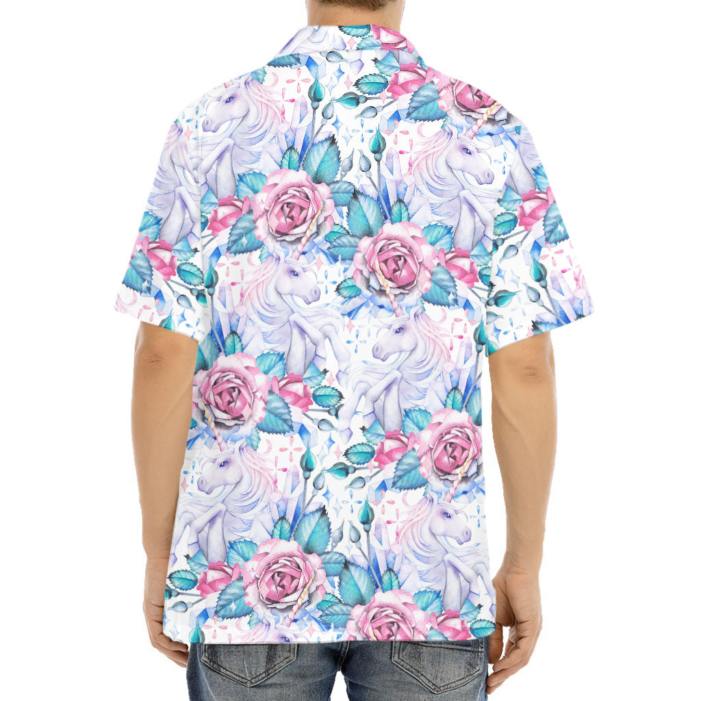 White Fairy Rose Unicorn Pattern Print Aloha Shirt