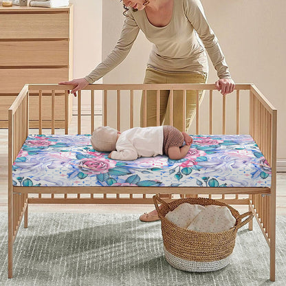 White Fairy Rose Unicorn Pattern Print Baby Crib Sheet