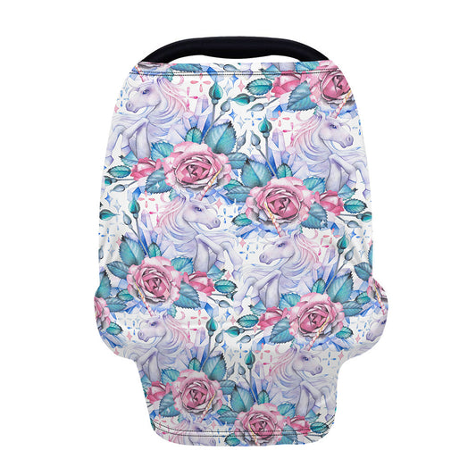 White Fairy Rose Unicorn Pattern Print Baby Seat Cover