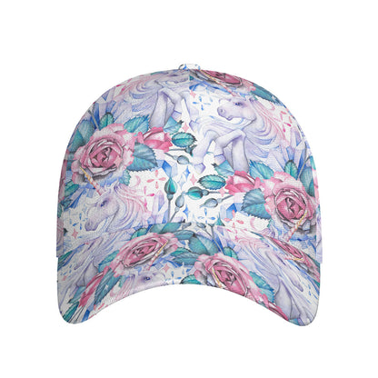 White Fairy Rose Unicorn Pattern Print Baseball Cap