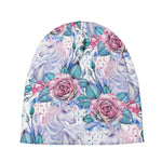White Fairy Rose Unicorn Pattern Print Beanie