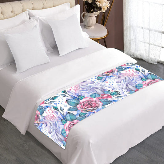 White Fairy Rose Unicorn Pattern Print Bed Runner