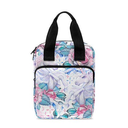 White Fairy Rose Unicorn Pattern Print Bible Tote Bag