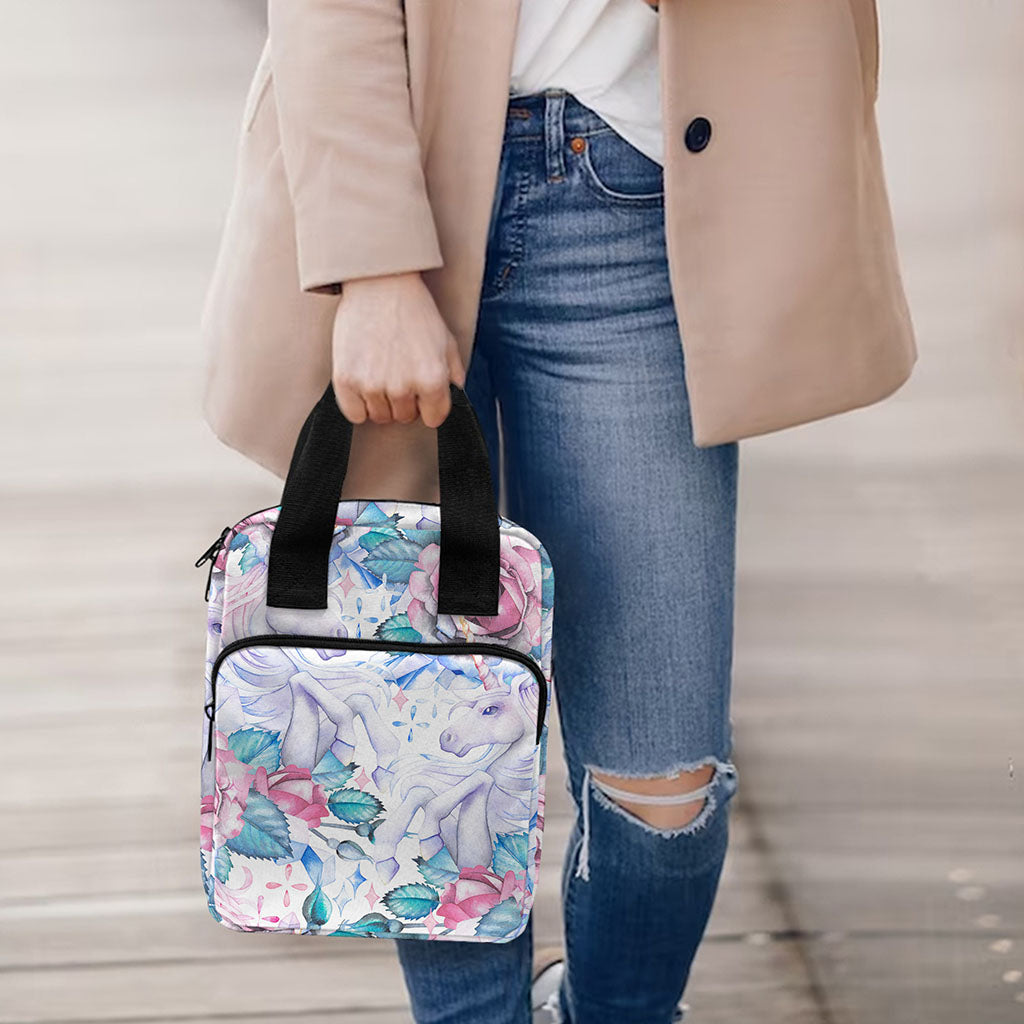 White Fairy Rose Unicorn Pattern Print Bible Tote Bag