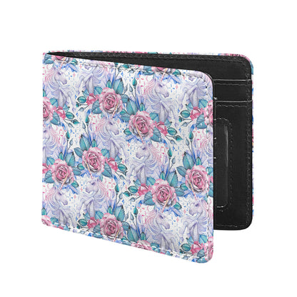 White Fairy Rose Unicorn Pattern Print Bifold Wallet