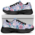 White Fairy Rose Unicorn Pattern Print Black Chunky Shoes