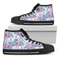 White Fairy Rose Unicorn Pattern Print Black High Top Sneakers