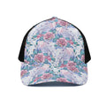 White Fairy Rose Unicorn Pattern Print Black Mesh Trucker Hat