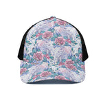 White Fairy Rose Unicorn Pattern Print Black Mesh Trucker Cap