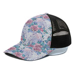 White Fairy Rose Unicorn Pattern Print Black Mesh Trucker Cap