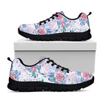 White Fairy Rose Unicorn Pattern Print Black Running Shoes