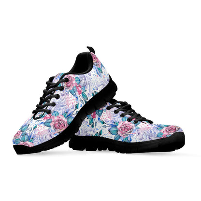 White Fairy Rose Unicorn Pattern Print Black Running Shoes