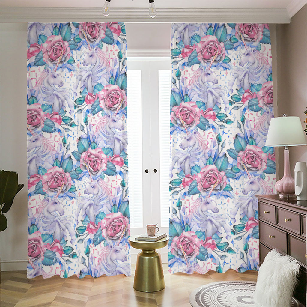 White Fairy Rose Unicorn Pattern Print Blackout Pencil Pleat Curtains
