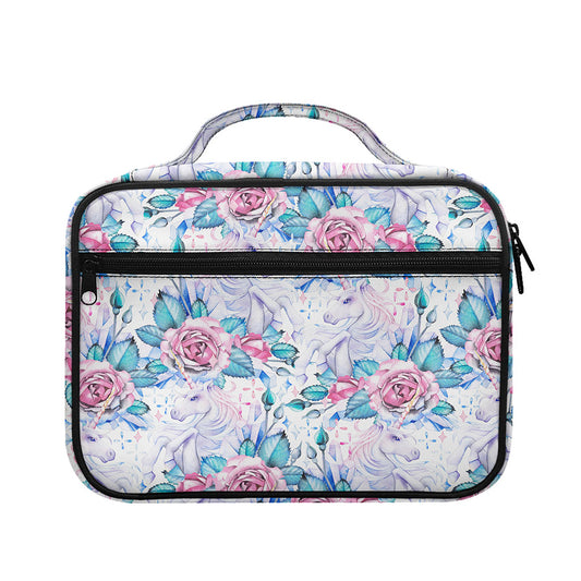 White Fairy Rose Unicorn Pattern Print Briefcase Bible Bag