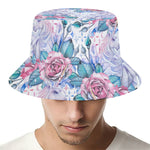 White Fairy Rose Unicorn Pattern Print Bucket Hat
