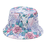 White Fairy Rose Unicorn Pattern Print Bucket Hat