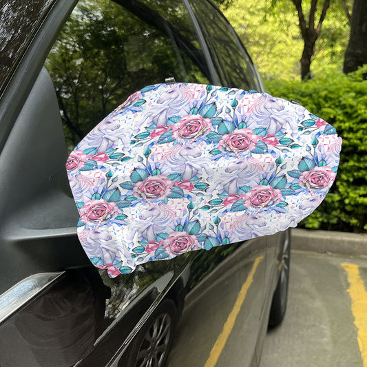 White Fairy Rose Unicorn Pattern Print Car Side Mirror Covers