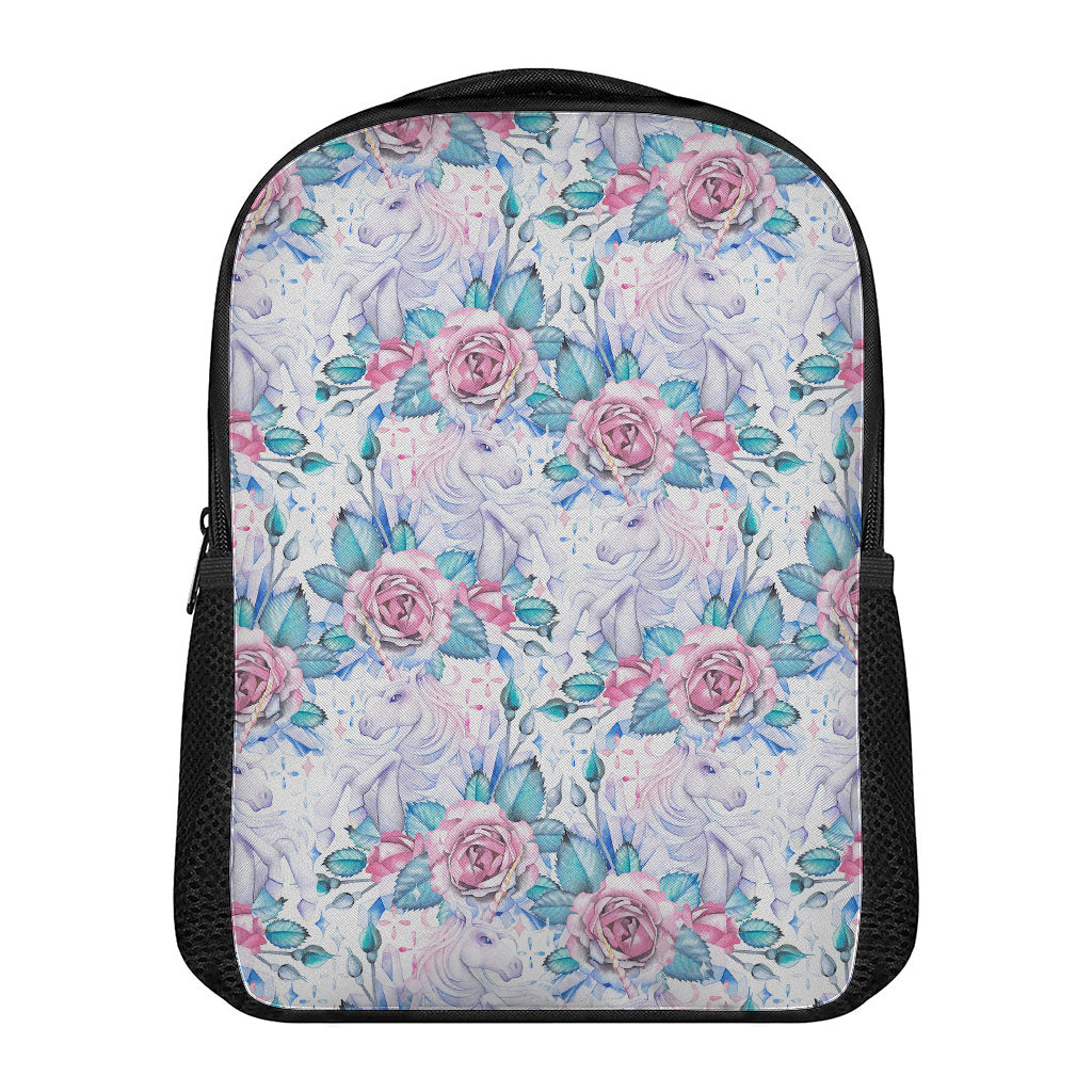 White Fairy Rose Unicorn Pattern Print Casual Backpack