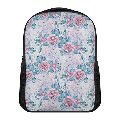 White Fairy Rose Unicorn Pattern Print Casual Backpack