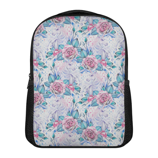 White Fairy Rose Unicorn Pattern Print Casual Backpack