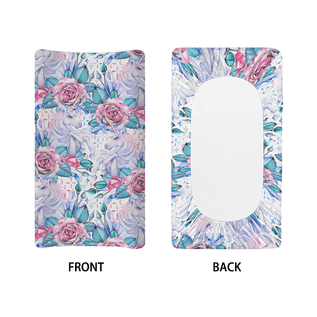 White Fairy Rose Unicorn Pattern Print Changing Pad Cover