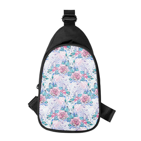 White Fairy Rose Unicorn Pattern Print Chest Bag