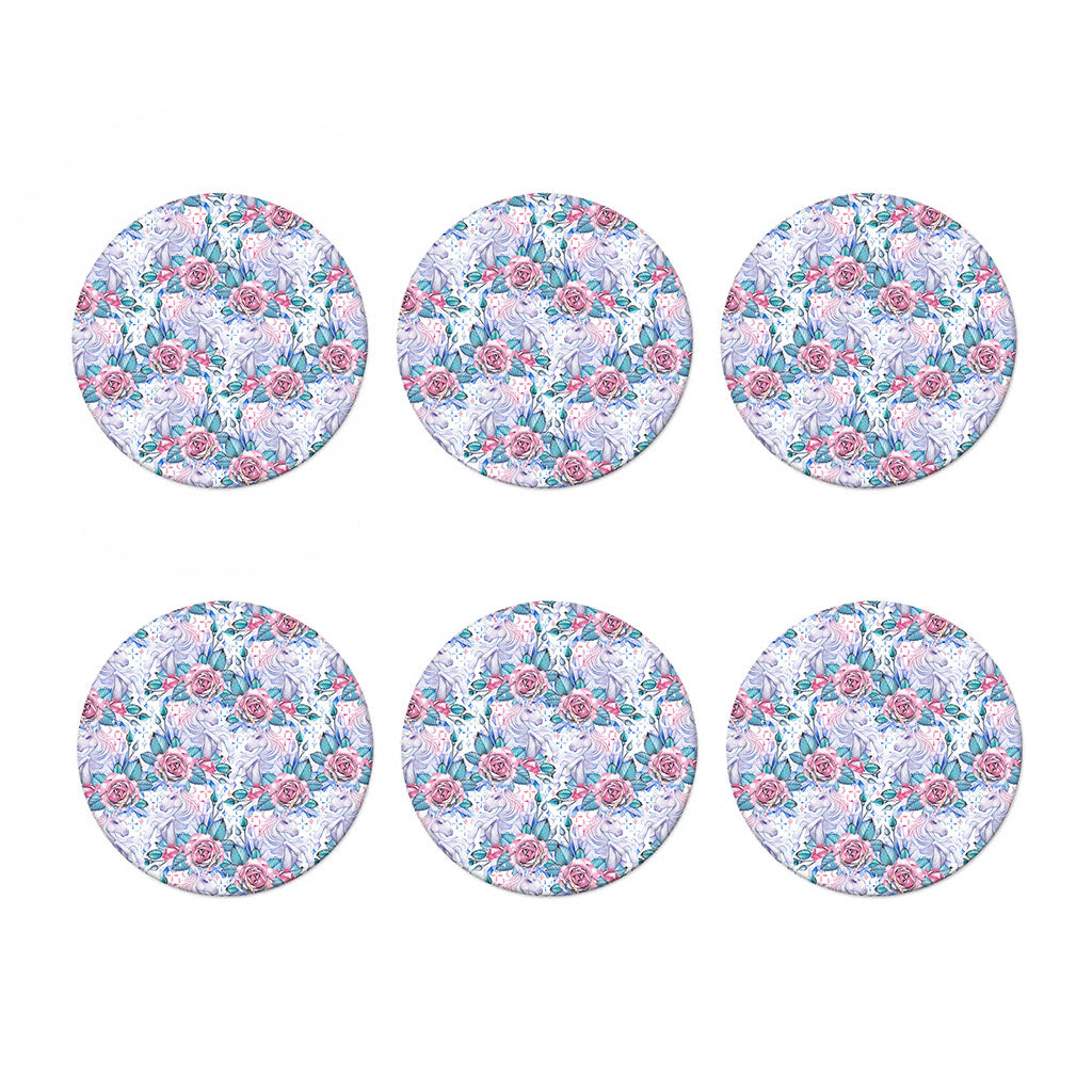 White Fairy Rose Unicorn Pattern Print Coaster Set