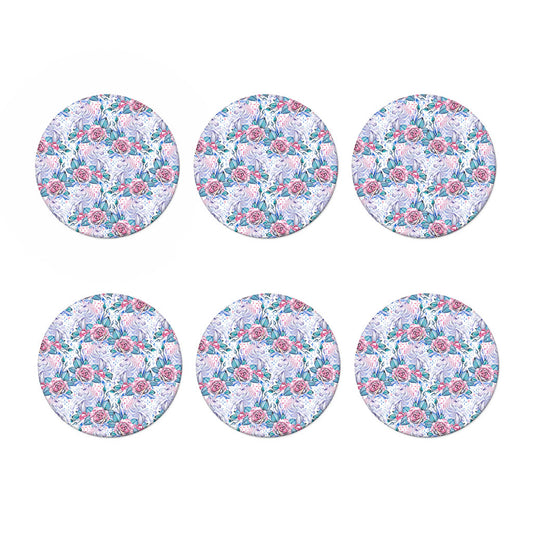 White Fairy Rose Unicorn Pattern Print Coaster Set